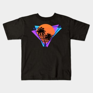 Retro 80s Tee Purple Blue Throwback Palm Tree Synthwave Tee Kids T-Shirt